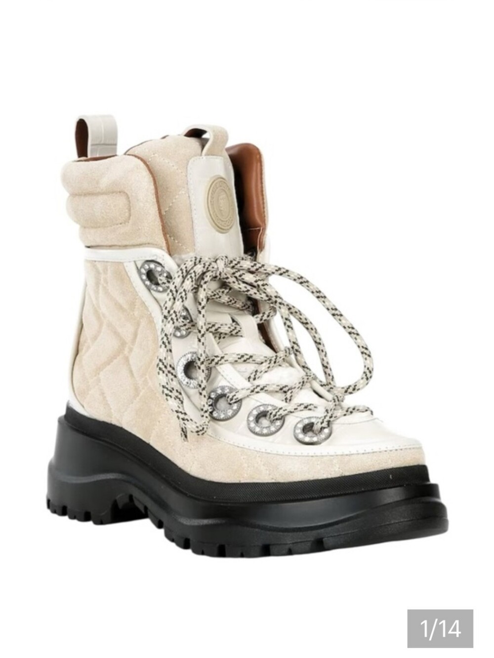 Kurt Geiger Cream Quilted Lace-Up Platform Hiker Boot with Black Lug Sole